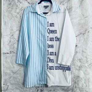 Graffiti Graphic Button Up very long Shirt Tunic  I AM QUEEN!!